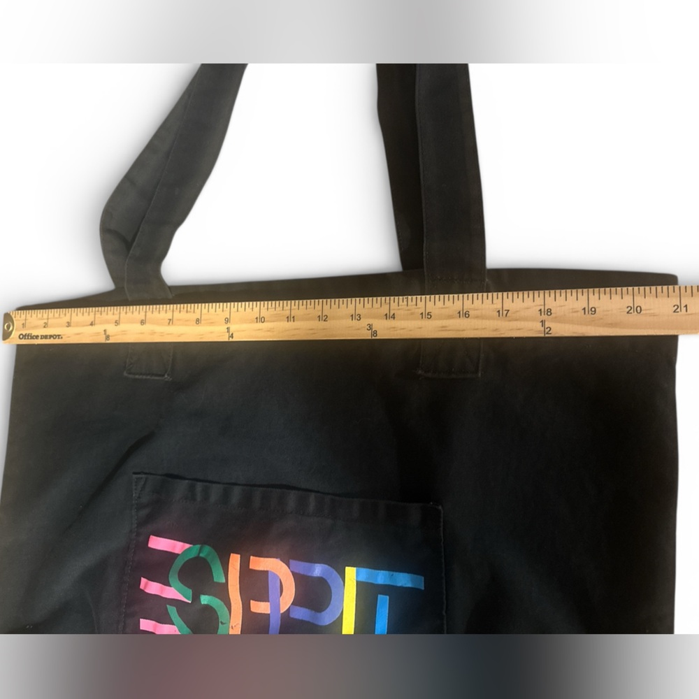 Esprit Vintage Tote Bag Black Multicolor Esprit Logo Front Pocket Handles Casual - Picture 6 of 14